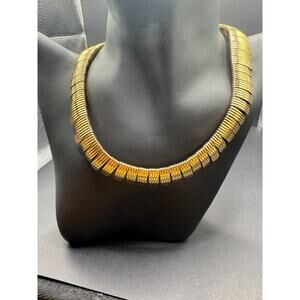 Vtg Napier Chunky Ribbed Revival Gold Tone Cleopatra Egyptian Choker Necklace